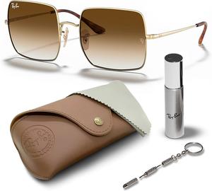 Солнцезащитные очки Ray-Ban RB1971 SQUARE 1971 CLASSIC квадратной формы для мужчин и женщин с официальным комплектом очков RAYBAN, Polished Arista Gold Frame | Light Brown Gradient Lens