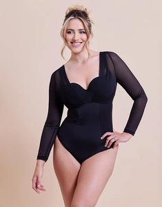 Curvy Kate Boost me up, боди-балконет с рукавами и подкладкой, увеличивающее грудь, черного цвета