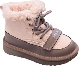 Ботинки на меху для девочек с высоким голенищем, шнуровкой и противоскользящей подошвой, повседневные зимние теплые ботиночки Generic, Pink