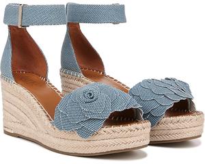 Женские босоножки на танкетке Franco Sarto Clemens Raffia Espadrille, Denim Blue Flower