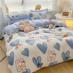 Yalu Комплект постельного белья из 4 предметов (простыня на резинке 150 см, пододеяльник 200х230 см), вельвет, антистатик, без ворса, цвет Blue Lovers