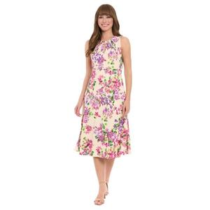 Миниатюрное платье миди с вышитыми ажурными вырезами London Times, бежевый