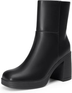 Женские ботильоны на платформе DREAM PAIRS Gogo с высокими массивными каблуками, квадратным носком, комфортные, для вечеринок, с боковой молнией, Black