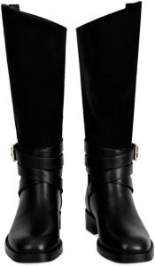 Женские ездовые сапоги с плоской подошвой, широким голенищем, низким каблуком, до колена, с заостренным носком и пряжкой Pinokino, Black-Suede