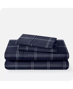 Ультрамягкий комплект простыней Queen с двойной щеткой и принтом Bare Home, синий