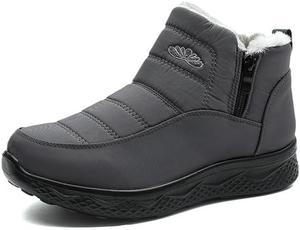 Женские зимние ботинки с теплой меховой подкладкой, водонепроницаемые, слипоны на молнии, удобные ботильоны для улицы Generic, Grey