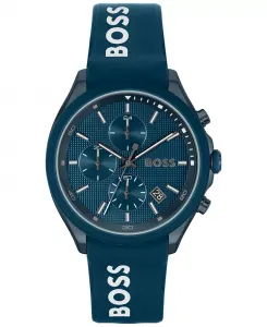 Мужские кварцевые модные часы Velocity Chronograph с синим силиконовым ремешком 44 мм Hugo Boss