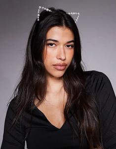 Повязка на голову ASOS DESIGN на Хэллоуин с кошачьими ушками и отделкой из искусственного жемчуга золотистого оттенка