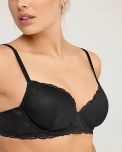 Бюстгальтер пуш-ап на кружевных косточках Promise, черный