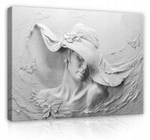 Картина на холсте Wallarena Frau Hut Beton Wohnzimmer, 100x75x2 см, серый