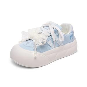 Boldi Kuki Женские низкие скейтерские туфли с голубым жемчужным бантом, цвет Blue Pearl Bowknot