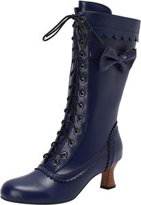 Женские винтажные ботфорты с шнуровкой, невысоким каблуком-кикотом и бантом, обувь для хэллоуин-косплея ведьмы, готические викторианские ботинки для тематических вечеринок и фотосессий Generic, Blue