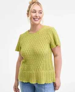 Модный свитер больших размеров с рукавами-крылышками Democracy, зеленый