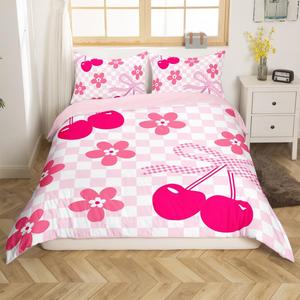 Erosebridal Комплект постельного белья Groovy Vintage Floral King с цветочным принтом и застежкой-молнией, White Light Pink