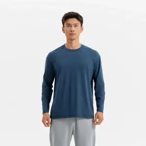 Мужская мягкая тренировочная футболка с длинным рукавом Domyos - серо-голубой