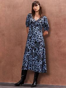 Платье с рюшами спереди и принтом в виде ромашки Ro&Zo, цвет Blue/Black