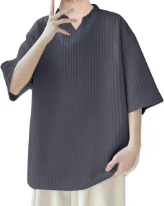 Мужская футболка с коротким рукавом и V-образным вырезом, свободного кроя, из вельвета, однотонная