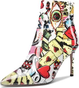 Женские ботильоны Aachcol, короткие сапожки, зауженный носок, на высоком каблуке-кубике 3,5 дюйма, на молнии, с лаковой отделкой, Multicolor D