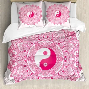 Пододеяльник ABAKUHAUS Ying Yang, мистический, с защитой от клещей, подходит для аллергиков, с наволочками, 155 см x 220 см - 80 x 80 см, розовый Abakuhaus