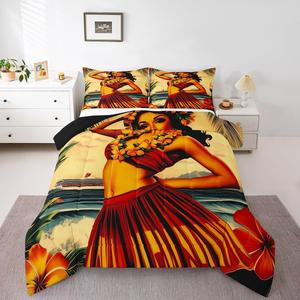 Erosebridal Комплект постельного белья Summer Tropical с тропическими пальмовыми листьями и винтажным морским принтом, Yellow Blue