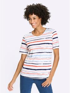 Рубашка с круглым вырезом в полоску цвета экрю и коралла Sieh an!