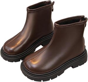 Детские короткие ботинки для девочек, мягкая подошва, из ПУ-кожи, однотонные, средней высоты, с круглым носком, противоскользящие, повседневные, для маленьких и больших детей Generic, Brown