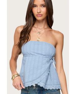 Женский полосатый топ без бретелей Narnie с запахом Edikted, Light-blue