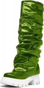Женские ботильоны с платформой, закругленным носком и отворотом до середины икры, на массивном каблуке, с легким надеванием, модные, в форме акулы, для вечеринок Driceic, Green