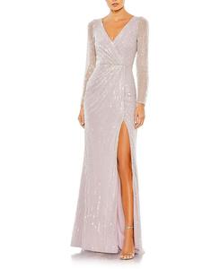 Блестящее платье с длинными рукавами и эффектом запахивания Mac Duggal, фиолетовый