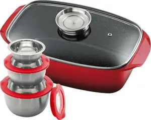 Жаровня King с комплектом мисок, серебряный / красный