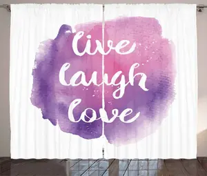 Шторы ABAKUHAUS Live Laugh Love в деревенском стиле, Wise Life Art, универсальные ленточные шторы для гостиной с петлями и крючками, 280 x 175 см, цвет: белый, фиолетовый, розовый Abakuhaus