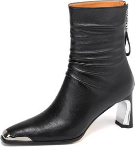 Женские ботильоны TinaCus с открытым носком, из натуральной кожи с складками, ручная работа, средний каблук, с задней молнией, Black