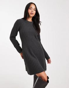 Трикотажное структурированное мини-платье ASOS DESIGN серого цвета