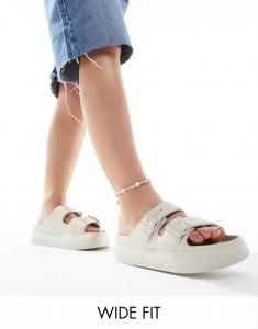 Белые сандалии свободного кроя ASOS Wide Fit с плоской подошвой и двумя пряжками, широкий крой