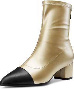 Ботильоны Castamere с массивным каблуком средней высоты, заостренным носком и закрытым мысом, короткие с молнией, для вечеринок, базовая классика, каблук 2,0 дюйма, Gold