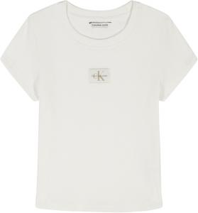 Футболка Calvin Klein Babydoll с короткими рукавами для девочек, мягкая и удобная, Egret Ribbed Monogram