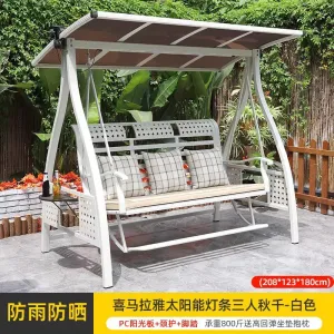 Садовые качели Green Water «Гималаи» трехместные, 208х123х180 см, LED-подсветка, матрас-сиденье+подушки, белый