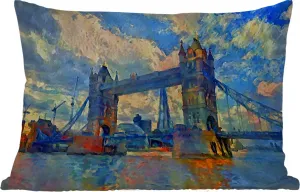 Подушка для улицы - Живопись - Лондон - Мост - Масло - 60 x 40 см - Устойчива к погодным условиям - Подушка для отдыха - Декоративная подушка - Подушка для дома MuchoWow