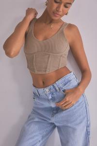 Корсетный топ из джерси с круглым вырезом Self., коричневый