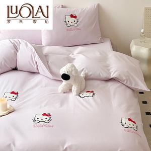 LUOLAI HOME Комплект постельного белья 4 предмета, размер 200 см, простыня, пододеяльник 220x240 см, наволочки 48x74 см, цвет Wewo Vicky Cat, мягкая и нежная ткань