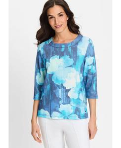 Женская трикотажная блузка с цветочным принтом в рубчик Olsen, Night blue