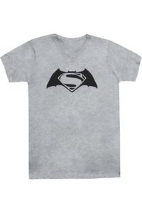 Футболка из хлопка премиум-класса с коротким рукавом и V-образным вырезом с простым логотипом Batman V Superman для взрослых Gildan, цвет athletic heather