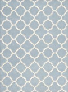 Ковер SAFAVIEH, 92 x 153 см, Chatham Collection, Blue & Ivory, ручной работы, узор Quatrefoil Trellis, шерсть, подходит для помещений с высокой проходимостью: прихожая, гостиная, спальня (CHT717B)