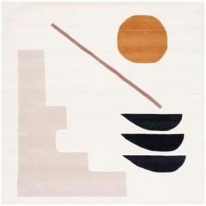 Ковер SAFAVIEH, 214 x 214 см, Fifth Avenue Collection, Ivory & Brown, ручной работы в стиле мид-сенчури модерн, абстрактный, из новозеландской шерсти, идеален для помещений с высокой проходимостью в гостиной, спальне (FTV115A)