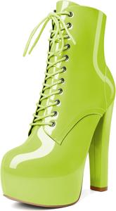 Женские ботильоны Esvowido с платформой, массивным каблуком, высоким каблуком, круглым носком, сексуальные шнуровки, короткие ботинки с боковой молнией, Light Green