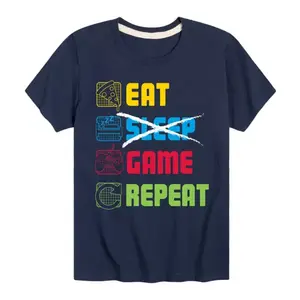 Футболка с принтом для мальчиков 8-20 лет "Ешь, спи, повторяй игру" Licensed Character, синий