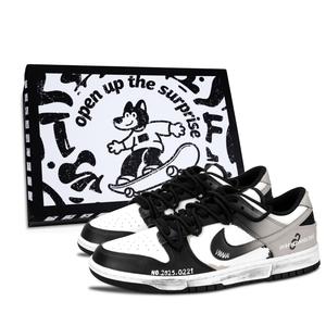 Nike Кроссовки для скейтбординга Dunk Black White, Shackles Heavy, износостойкие, низкие, унисекс, белые, черные