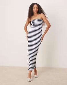 Платье-бандо макси в рубчик ASOS DESIGN темно-синего цвета