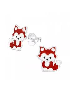 Alexander York Детские серьги-гвоздики в виде сидящей лисы из серебра 925 пробы, комплект из 2 штук