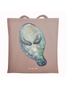 Mr. & Mrs. Panda Хлопковая сумка-шоппер с изображением морской коровы, принт Happy, без слогана, пастельно-коричневого цвета